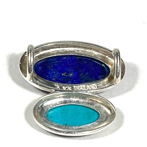 925 Thailand Pendant Sterling Silver Lapis Lazuli Turquoise? 4.56g Vintage - Picture 6 of 7